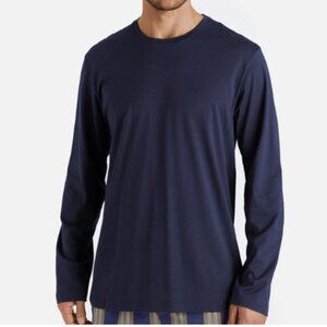 Hanro Switzerland Men Long Sleeve Crew Neck TShirt Blue Cotton Solid sz LARGE